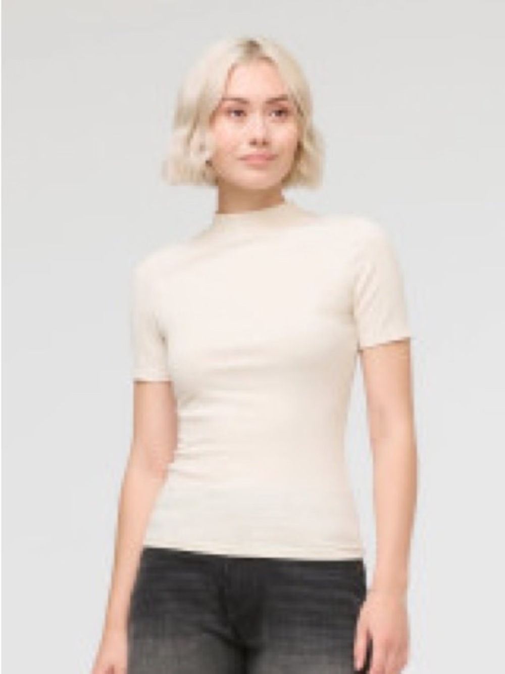 DUER Ecru Ribbed Pima cotton mock neck top size Medium